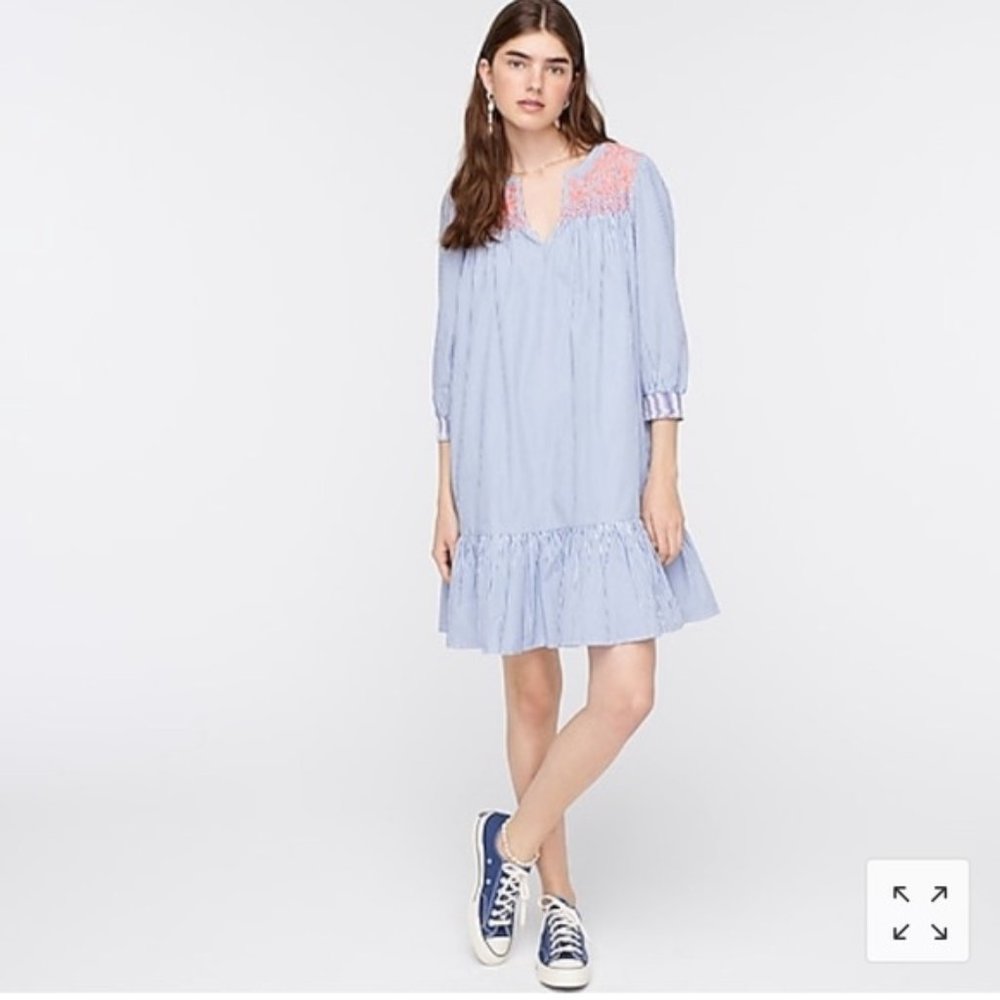J. Crew Embroidered popover cotton dress with ruffle hem Size S